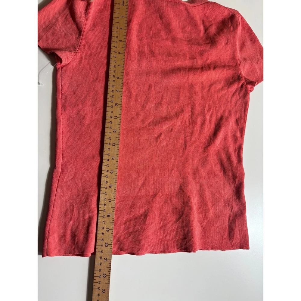 Talbots Peplum Top Womens PS Coral Slim Fitted Short Sleeve Square Neck Pullover - Picture 7 of 7